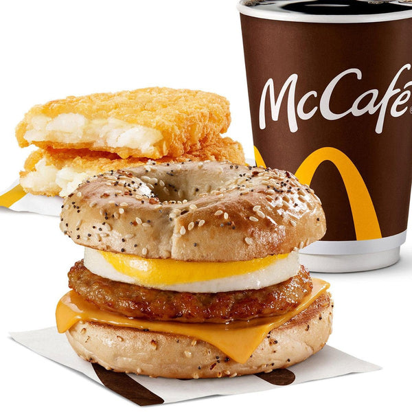St. Catharines ON McDonald's Plain Sausage 'N Egg Bagel Extra Value Meal [770-790 Cals]