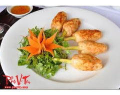 Nanaimo Pho VTa Vietnamese Restaurant Bun Cha Gio, Chao Tom - Vermicelli with spring rolls and ground shrimp on sugar cane