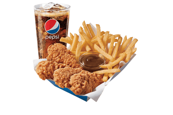 Hinton AB Dairy Queen Buffalo Glazed Sauced & Tossed                         Chicken Strip Basket- 4 Pieces with drink