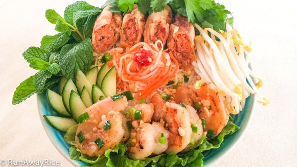 Pho Tasty Grilled Meat, Shrimp, And Spring Rolls With Vermicelli - Bun Tom, Cha Gio, Thjt Nuong